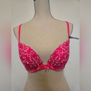 NWOT 34B Aerie Brooke Pink and White Polka Dot Flowers Push Up Bra